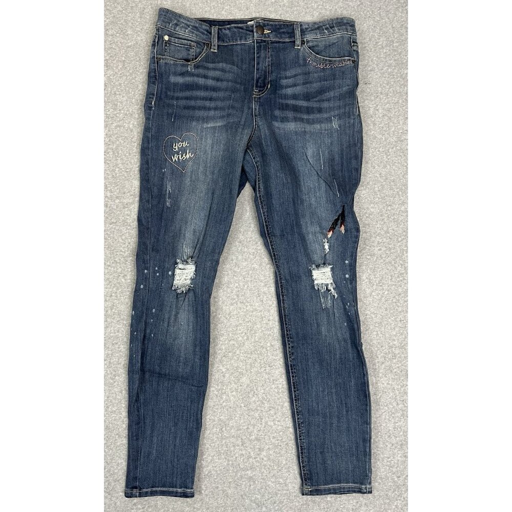 Adam Levine Skinny Jeans Size 17 Distressed Embroidered Y2K Lips